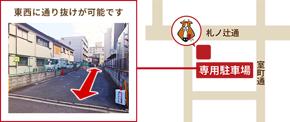 スタミナショップむらかみの専用駐車場(東西に通り抜けが可能です)